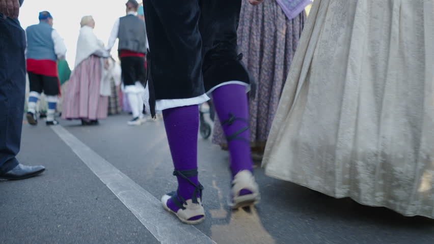 View from the ground of people in a procession in Zaragoza