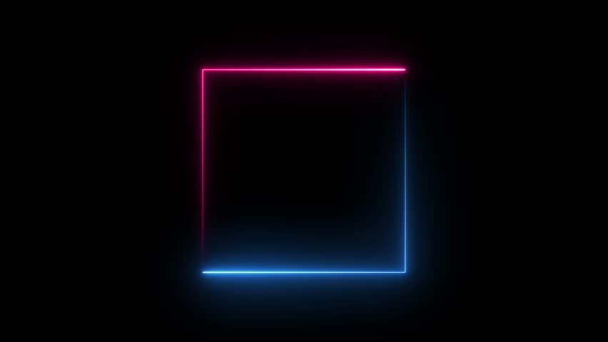 Neon glowing frame square blue light Led fluorescent banner flashing light Nightclub sign with space for logo or text Animation on black background loop Royalty-Free Stock Footage #1100943515