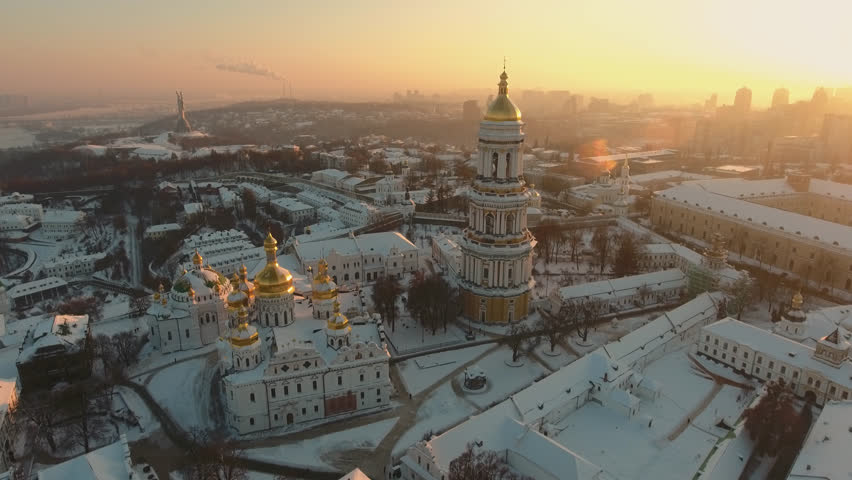 National Kyiv-Pechersk Historical Cultural Preserve. Aerial. Ukraine. Winter