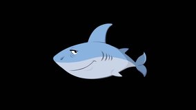 Shark Swimming. Loop cycle animation of a cartoon Shark Swimming. Isolated on alpha channel. 
Fish Mammal Shark animated video.