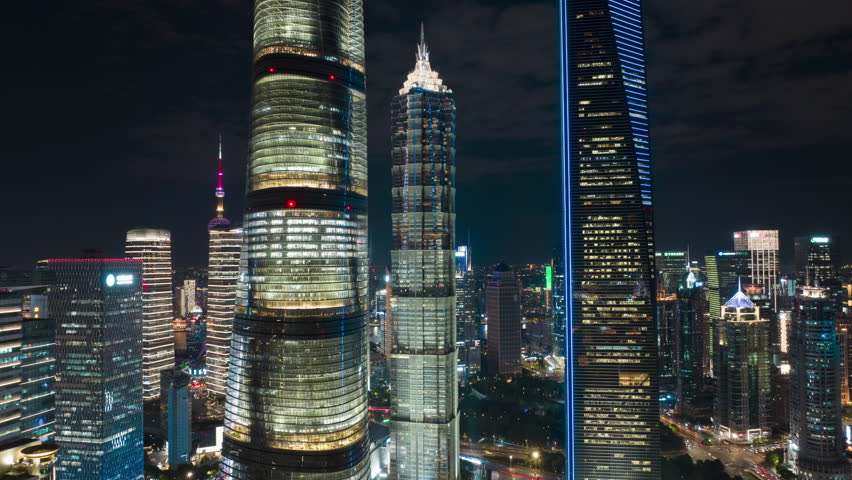 Aerial hyperlapse of skyscrapers in Lujiazui.
