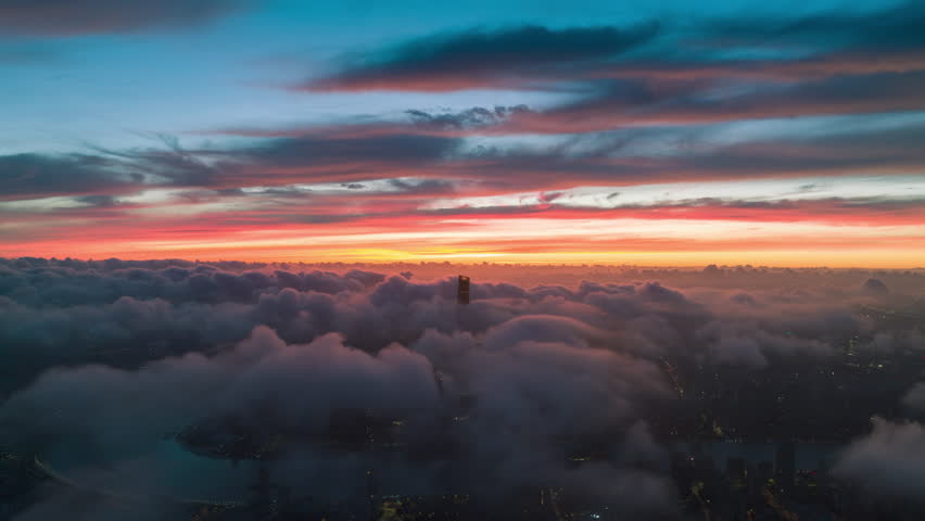 Aerial Hyperlapse footage of Shanghai Chinat,advection fog.