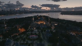 Aerial view of Hagia Sophia (Hagia Sophia) in Istanbul. . 4K Video in Turkey , Sultanahmet, Istanbul Turkey