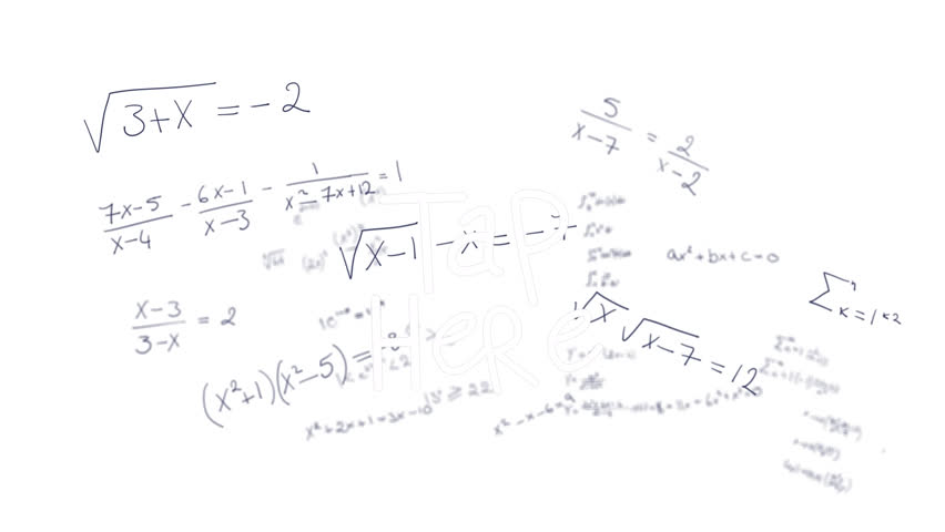 Animation of tap here text banner over mathematical equations floating against white background. Social media networking and education concept - Powered by Shutterstock - Get 15% off with code: PIKWIZARD15