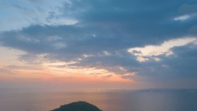 
aerial hyperlapse view sunset at Laem Promthep Cape.
Promthep cape viewpoint is the most popular viewpoint in Phuket island.
time lapse day to night 4K video of Majestic sunset landscape.