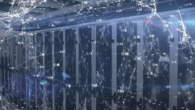 Animation of computer language and connected numbers and dots over server room. Digital composite, multiple exposure, business, database, network security, data center, networking, technology. - Powered by Shutterstock - Get 15% off with code: PIKWIZARD15