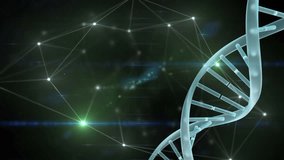 Animation of clock and data processing over dna strand spinning. Global science, digital interface, computing and data processing concept digitally generated video. - Powered by Shutterstock - Get 15% off with code: PIKWIZARD15