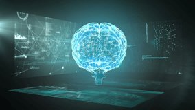 Animation of human brain and data processing. Global science, research, computing and data processing concept digitally generated video.