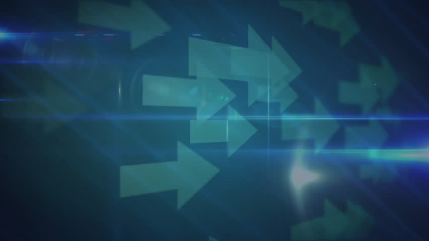 Animation of profile icons connecting with lines and lens flare over moving arrows. Digitally generated, multiple exposure, social media, telecommunication, direction, guidance, sign and technology.