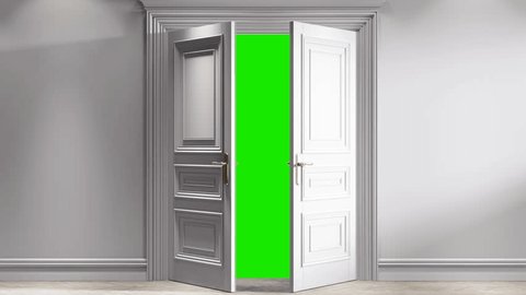 White classic door opening to green screen, chroma key, 4k – Video có sẵn