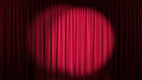 Theater stage with red velvet curtains and spotlights. Looping animation, 4k