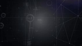 Animation of network of connections with icons on grey background. Global business, finances, cloud computing and data processing concept digitally generated video.
