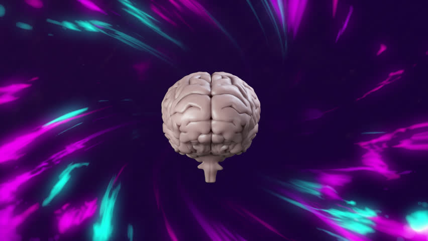 Animation of human brain over glowing light trails. Global science, computing and data processing concept digitally generated video. - Powered by Shutterstock - Get 15% off with code: PIKWIZARD15