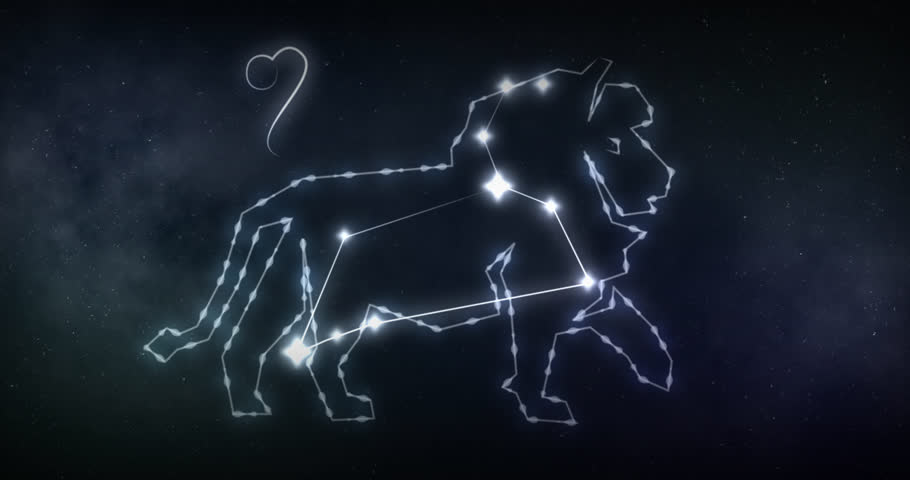 Animation of leo sign with stars on black background. Zodiac signs, stars and horoscop concept digitally generated video.