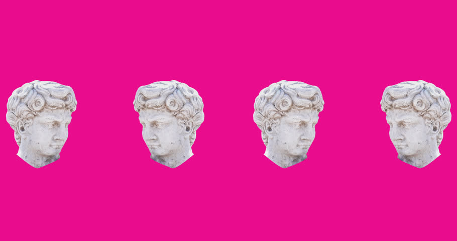 Animation of interference over head sculptures on pink background. Art, abstarct and pattern concept digitally generated video.