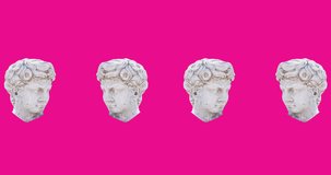 Animation of interference over head sculptures on pink background. Art, abstarct and pattern concept digitally generated video.