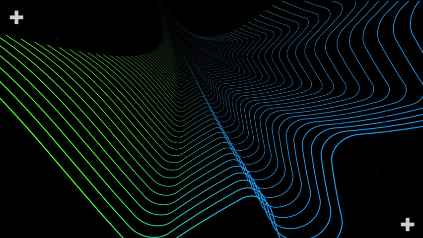 Animation of blue and yellow spots and lines on black background. Abstarct background, color and pattern concept digitally generated video.