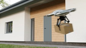 Drone delivery of food and goods to house, quadcopter flies with box, fast and Effective delivery, future technology. 3D Illustration - Powered by Shutterstock - Get 15% off with code: PIKWIZARD15