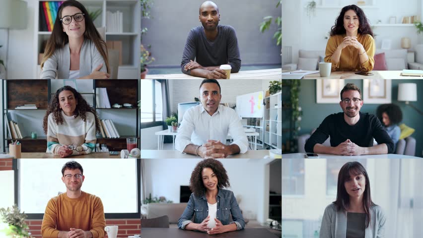 Video of headshot screen application view of diverse people doing a video call while talking in video conference.  | Shutterstock HD Video #1100977361