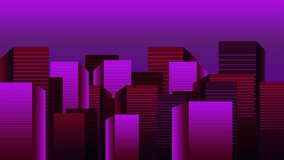 Pink colored retro style building night time explainer video animation in 4K 60FPS, 2D buildings city light animation in high resolution.