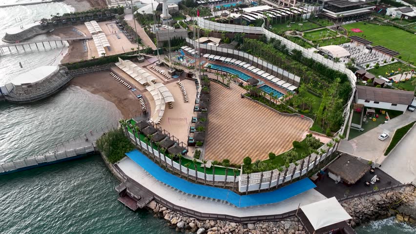 Infrastructure of hotels aerial view Turkey Alanya 4K