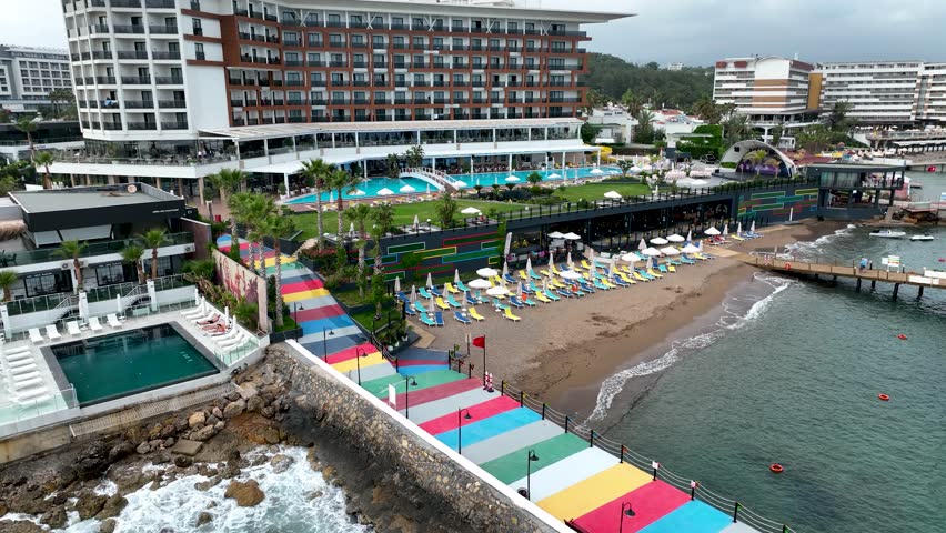 Infrastructure of hotels aerial view Turkey Alanya 4K