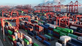 Aerial view of the sea cargo port and container terminal of Yangshan port in Shanghai. - Powered by Shutterstock - Get 15% off with code: PIKWIZARD15