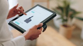 Hands with tablet for online shopping ecommerce cosmetics, beauty and makeup lipstick product sale with internet payment. Black woman search for luxury brand purchase discount on ecommerce app store - Powered by Shutterstock - Get 15% off with code: PIKWIZARD15