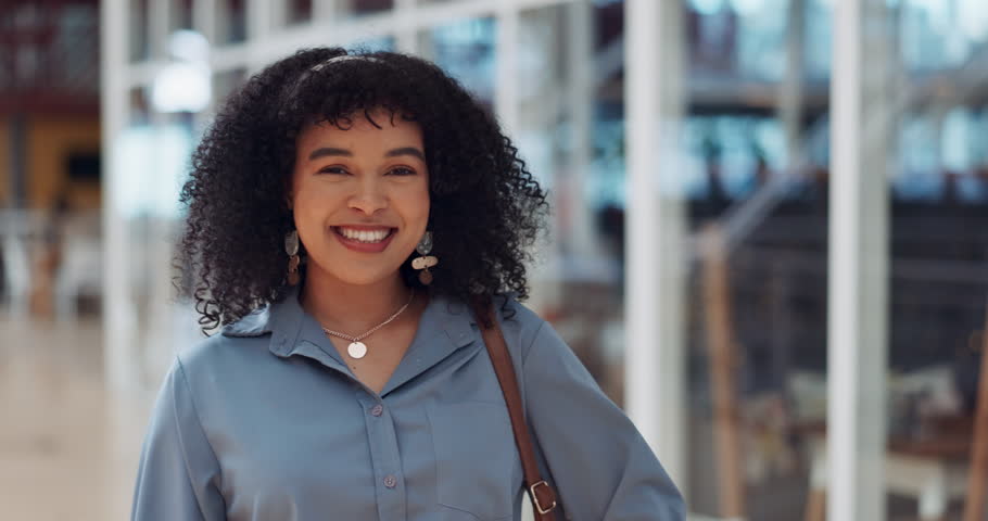 Black woman, face and smile with thumbs up for good job, okay or satisfaction for career at the office. Portrait of happy African American female creative designer smiling with thumbsup for startup | Shutterstock HD Video #1100990921