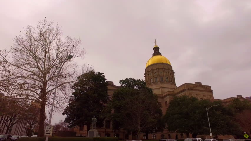 Point Of View Shot Of Georgia State Capitol Against Clear Sky During Sunset - Atlanta, Georgia