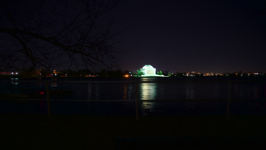 Timelapse Lockdown Of The Jefferson Memorial At Night Across Tidal Basin - Washington, District of Columbia
