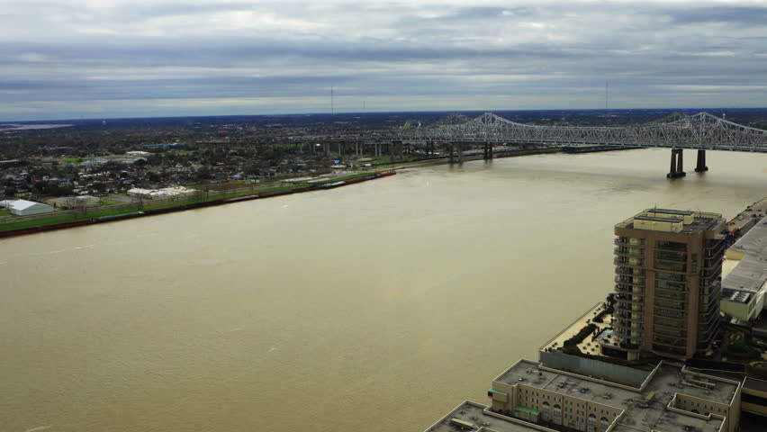 Aerial hyperlapse of the Mississippi River at New Orleans, Louisiana, United States 4k