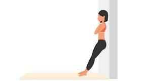 Wall sit exercise tutorial. Female workout on mat