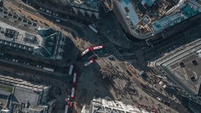 Establishing Aerial View Shot of London UK, United Kingdom, Piccadilly Circus, top down, overhead, busy, slow rotating