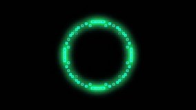 Animated retro 8-bit green pulsing circle animation with black background. Circular shaped logos idea
