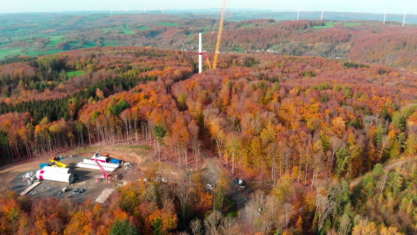windturbine construction aerial view autumn