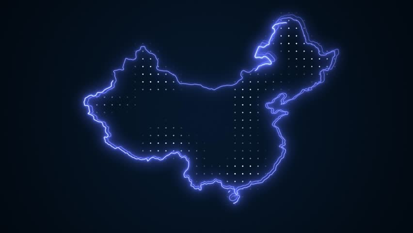 Neon Blue China Map Borders Outline Loop Background. Neon Blue Colored China Map Borders Outline Seamless Loop Dark Background. China Neon Map Borders Outline. Royalty-Free Stock Footage #1101013641