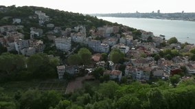 Kuzguncuk Street Drone Video, Kuzguncuk and Bosphorus. Kuzguncuk, Uskudar, Istanbul, Turkey