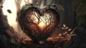 A heart shaped tree with a sun in the background and leaves on the ground Ecology Energy whimsical fantasy digital art heart heart - Powered by Shutterstock - Get 15% off with code: PIKWIZARD15