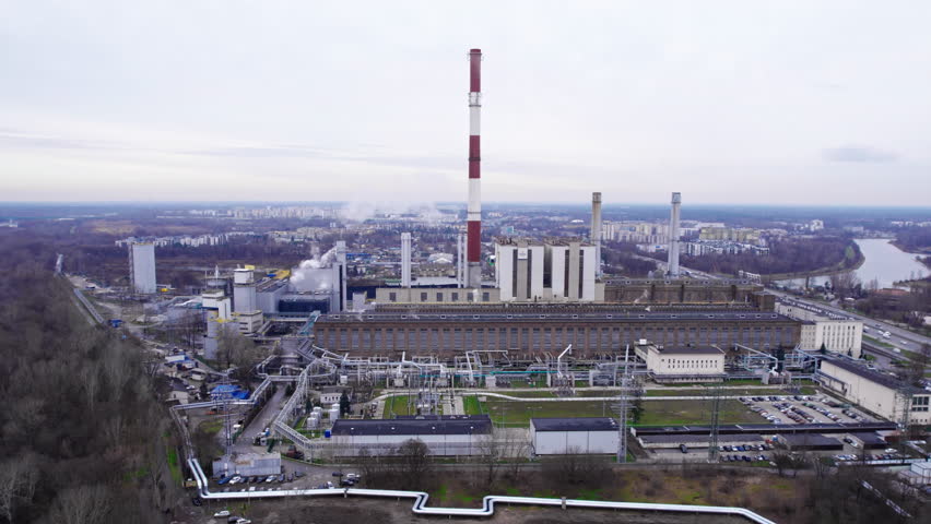 High-angle view of the factory in Warsaw, drone shot. High quality 4k footage | Shutterstock HD Video #1101017985