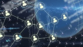 Animation of globe with icons and data processing. Global networks, digital interface, data processing and connections concept digitally generated video. - Powered by Shutterstock - Get 15% off with code: PIKWIZARD15