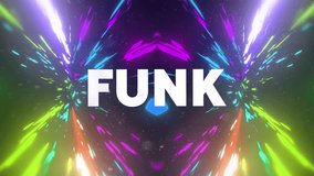 Animation of funk text on multi coloured background. Global social media, music, digital interface and connections concept digitally generated video. - Powered by Shutterstock - Get 15% off with code: PIKWIZARD15