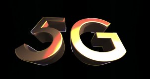 Animation of 5g text on multi coloured background. Global networks, digital interface and connections concept digitally generated video.