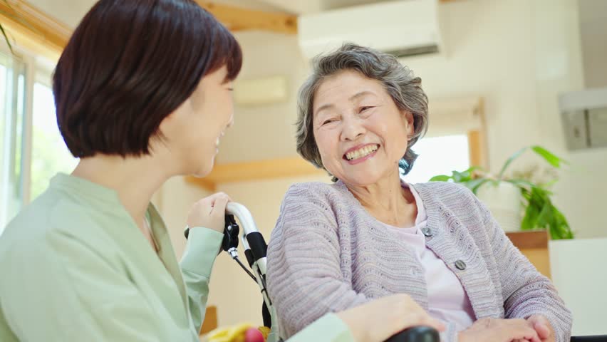 Senior woman in wheelchair talking to her grandson | Shutterstock HD Video #1101026287