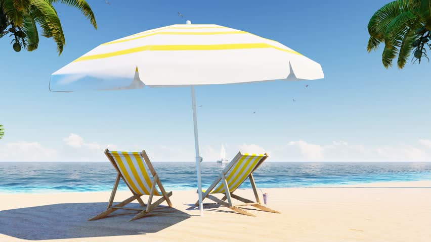 Beautiful beach. Chairs on the beach near the sea. Summer vacation and vacation concept for tourism. inspiring tropical landscape. Royalty-Free Stock Footage #1101027699