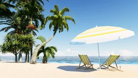 Beautiful beach. Chairs on the beach near the sea. Summer vacation and vacation concept for tourism. inspiring tropical landscape.