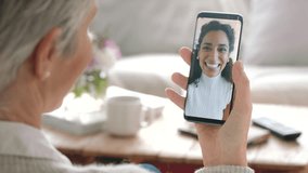 Video call, phone and family with a woman on a call with her daughter using mobile technology and wifi. Love, happy and communication with a mother and her adult daughter talking on a smartphone