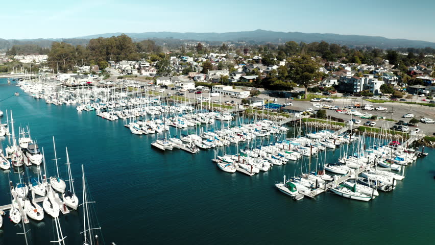 Drone view of harbor in Santa Cruz, California Royalty-Free Stock Footage #1101032841