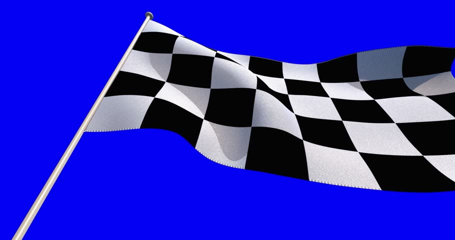 Checkered race flag with fabric texture. On blue background. 3D render. 3D Illustration Royalty-Free Stock Footage #1101035469
