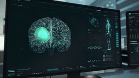 High Tech Digital Human Brain Biology Research Interface At Medical Laboratory. Digital Biological Study System Examines Human Brain Organ. Digital X-ray Screening Device Detects Tumor In Human Brain - Powered by Shutterstock - Get 15% off with code: PIKWIZARD15